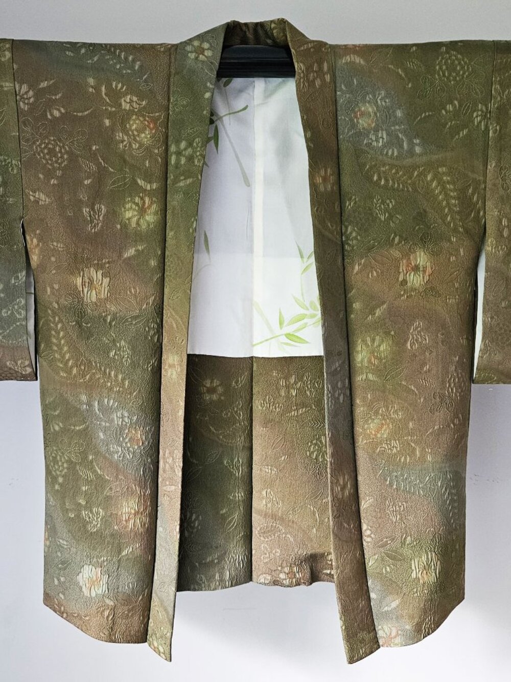 Vintage Green Silk Jacquard Japanese Kimono Jacket - KY1029
